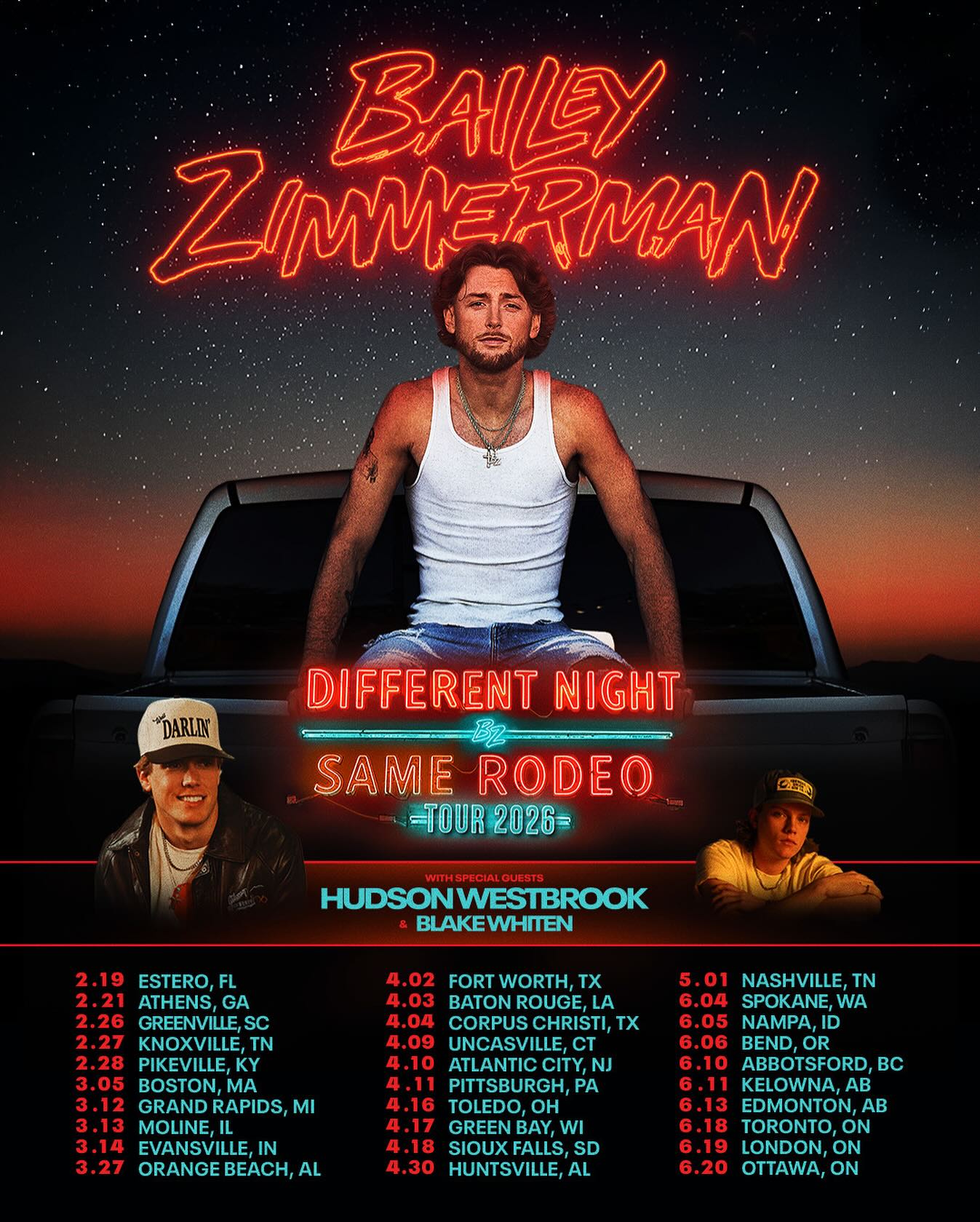 Hudson Westbrook Different Night Same Rodeo and Still The Problem Tour Poster 2026